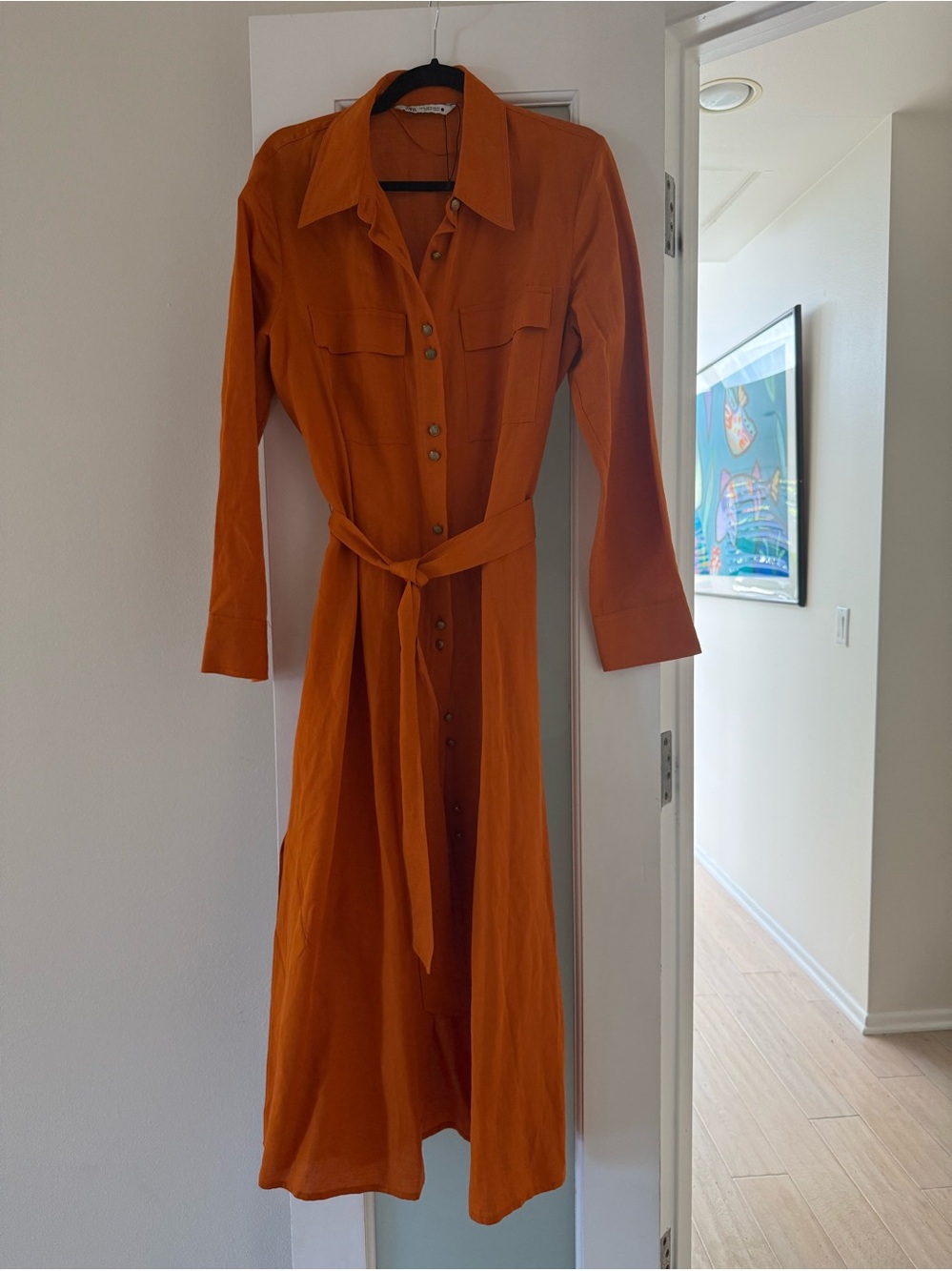Zara orange linen maxi dress XL NWOT